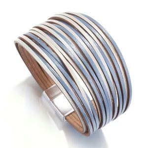 Blue and Beige Multi Layer Leather Magnetic Bracelet